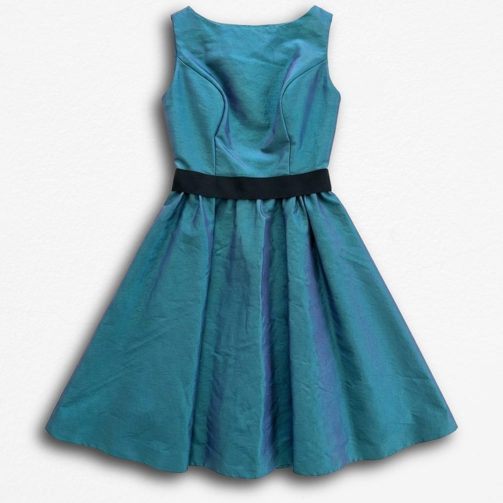 Da Vinci Teal Iridescent Taffeta Open Back Cocktail Dress Size 9 Sleeveless Teal